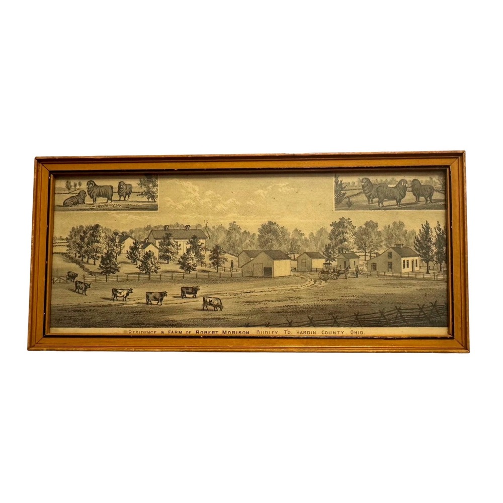 Antique Ohio Farm Lithograph 19th Century Hardin County Print